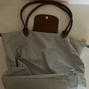 Longchamp gray midsize bag w brown leather straps
